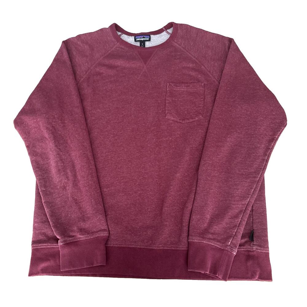 Patagonia Mahnya Fleece Sweatshirt Mens XL Crewneck Pocket Casual Burgandy EUC